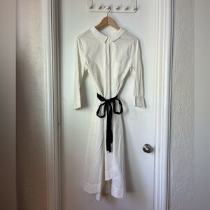 Chic Cream Long Sleeve Dress with Black Belt